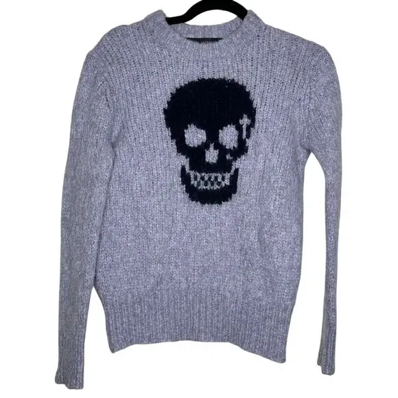 Skull Cashmere Madonna Skull Alpaca Wool Blend Sweater Black Lilac Gray Size XS - Picture 2 of 7